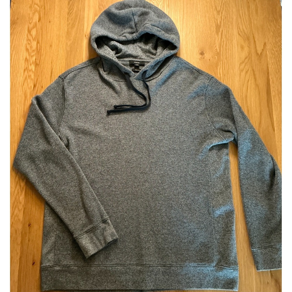 Vince Waffle Knit Hoodie Sweatshirt XL Gray Pima Cotton Thermal Pullover Peru